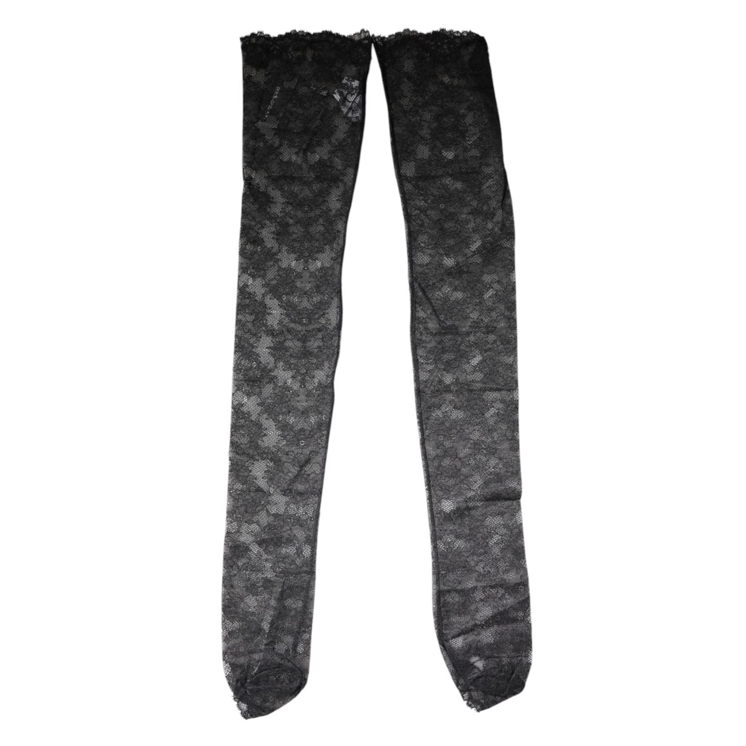 Dolce & Gabbana Black Floral Lace Cotton Stretch Stockings Socks
