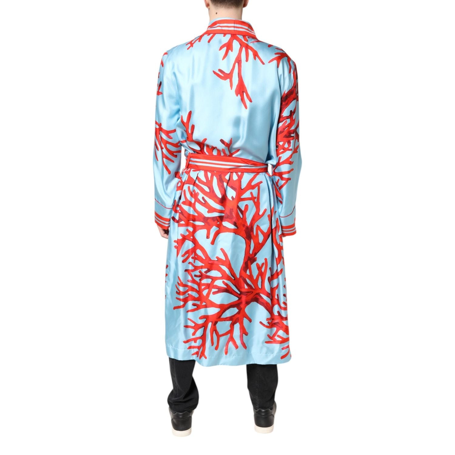 Dolce & Gabbana Blue Red Coral Print Wrap Robe Coat Jacket