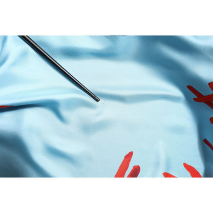 Dolce & Gabbana Blue Red Coral Print Wrap Robe Coat Jacket