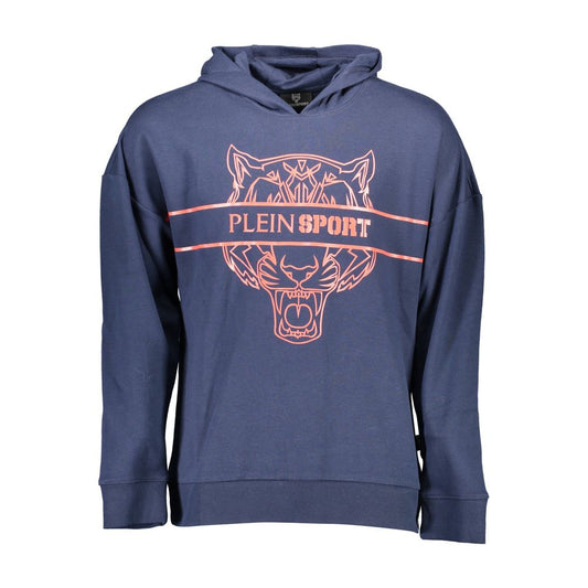 Plein Sport Blue Cotton Men Sweater with bold logo and contrast detailing, showcasing luxury sportswear elegance.