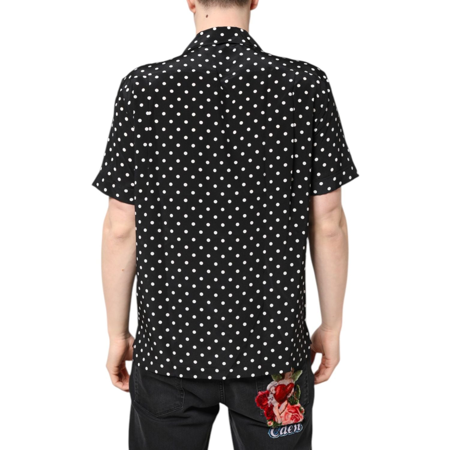 Dolce & Gabbana Black Polka Dot Short Sleeves Casual Shirt