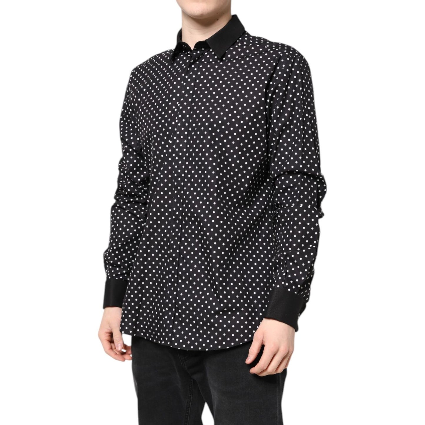 Dolce & Gabbana Black Polka Dot Cotton Formal Dress Shirt