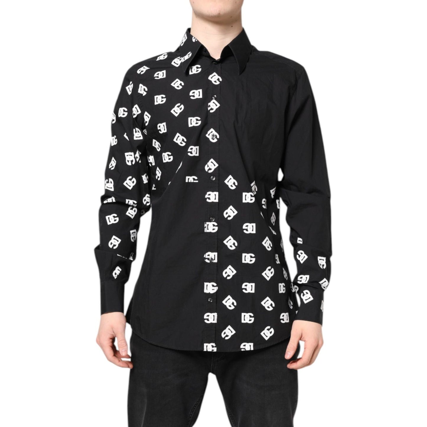 Dolce & Gabbana Black DG Logo Cotton MARTINI Dress Shirt