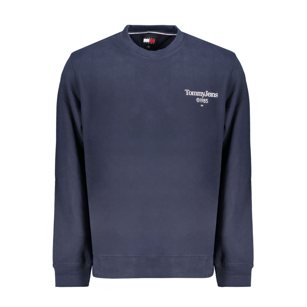 Tommy Hilfiger Blue Cotton Men Sweater, sustainable crew neck with iconic logo, eco-friendly fashion statement.