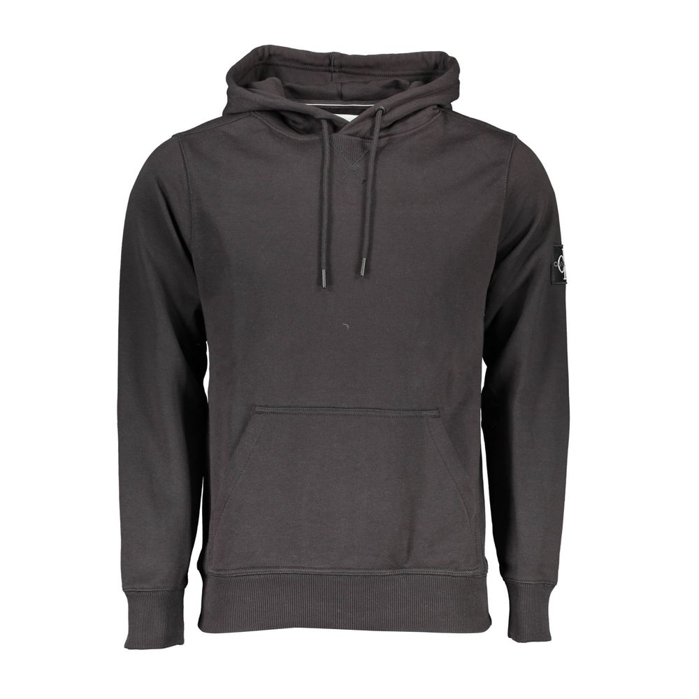 Calvin Klein Black Cotton Men Sweater with Central Pocket and Hood