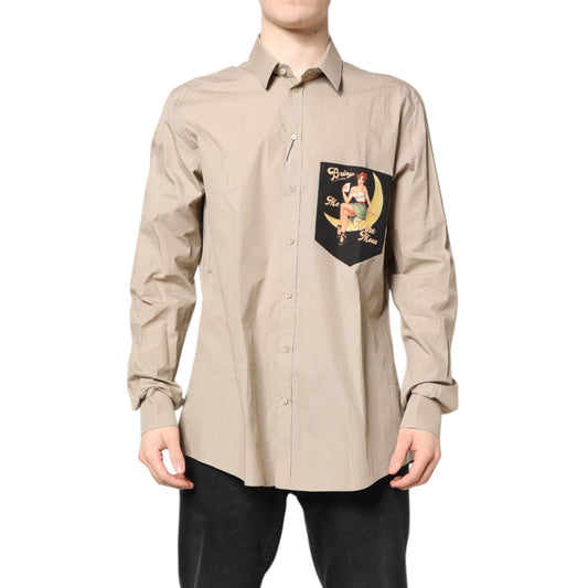 Dolce & Gabbana Beige Pin Up Print MARTINI Men Casual Shirt