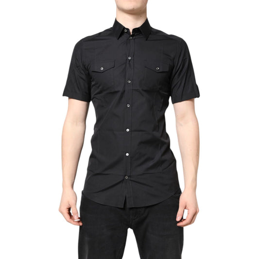 Dolce & Gabbana Black Short Sleeves Cotton GOLD Casual Shirt