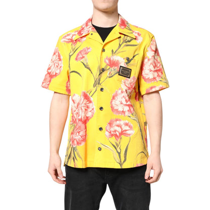 Dolce & Gabbana Yellow Floral Men Button Down Casual Shirt