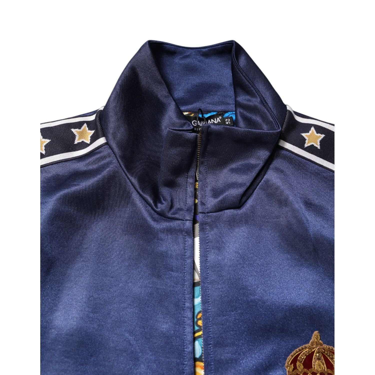 Dolce & Gabbana Blue Nylon Logo Patch Men Bomber Sweater