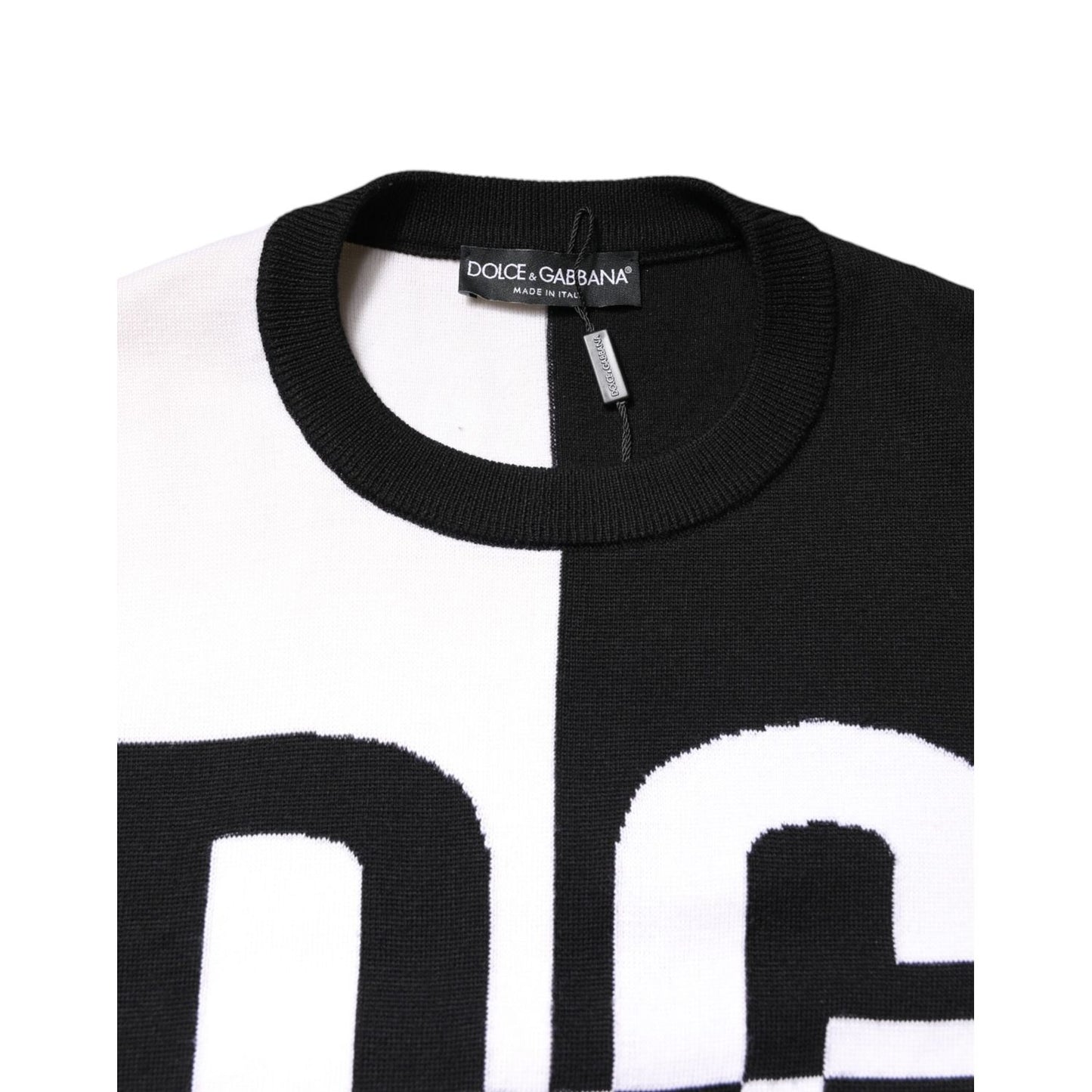 Dolce & Gabbana Black White Knit Logo Print Pullover Sweater