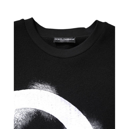 Dolce & Gabbana Black Cotton Logo Print Men Pullover Sweater