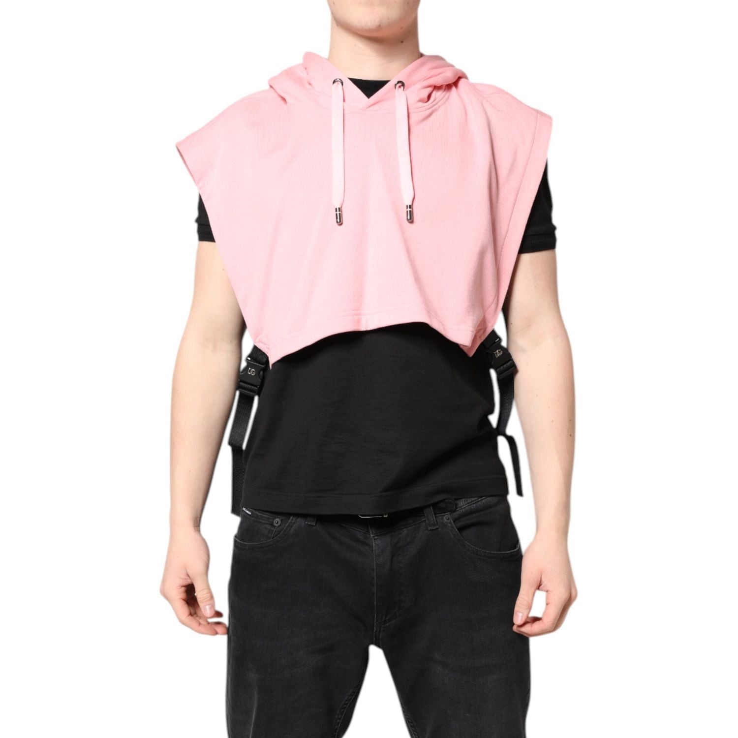 Dolce & Gabbana Pink Cotton Hooded Men Sportswear Vest Sweater