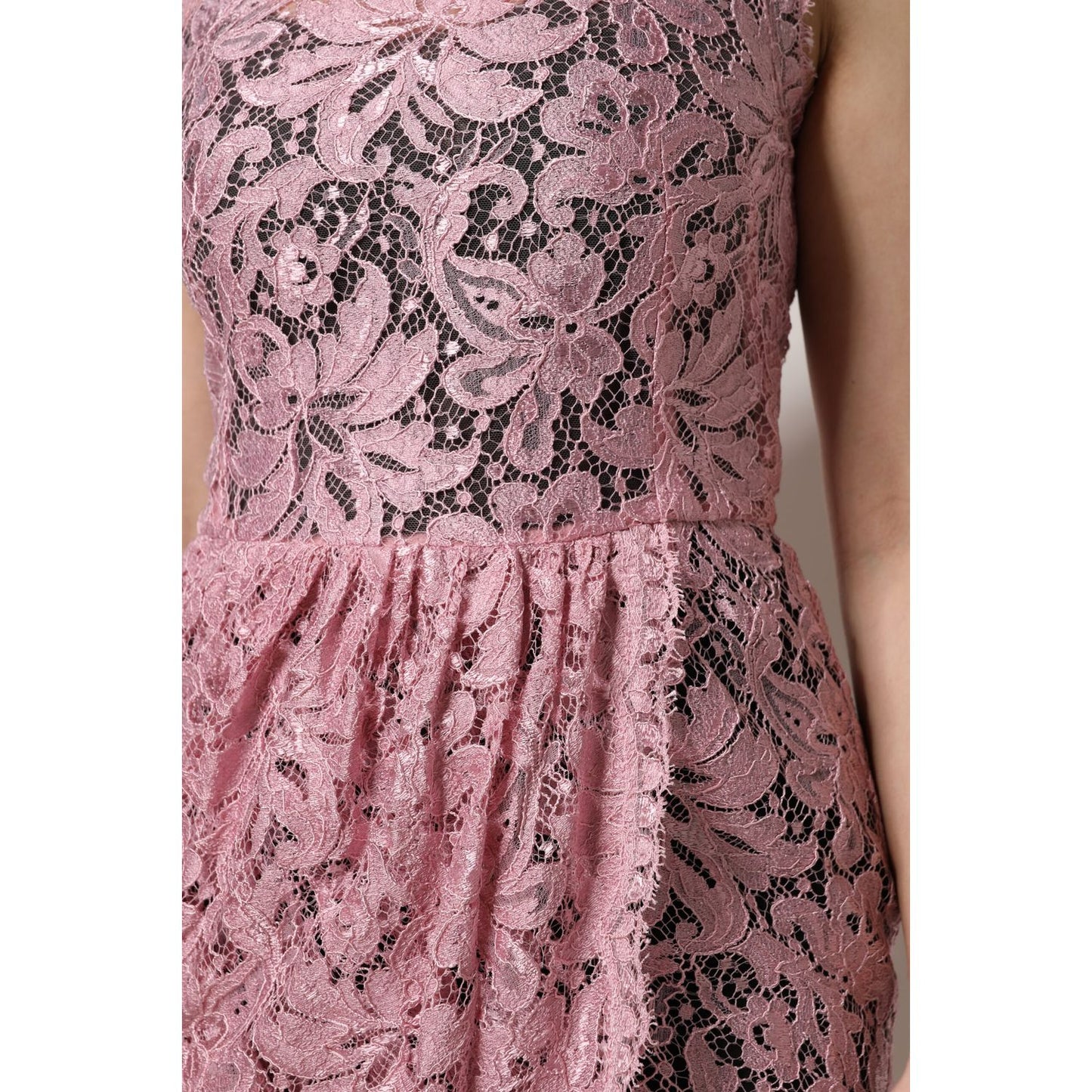 Dolce & Gabbana Pink Floral Lace Sleeveless Sheath Dress