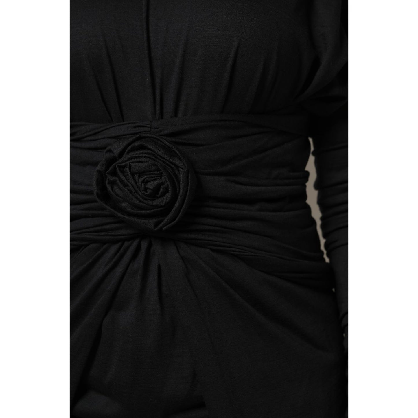 Dolce & Gabbana Black Wool Long Sleeves Sheath Midi Dress