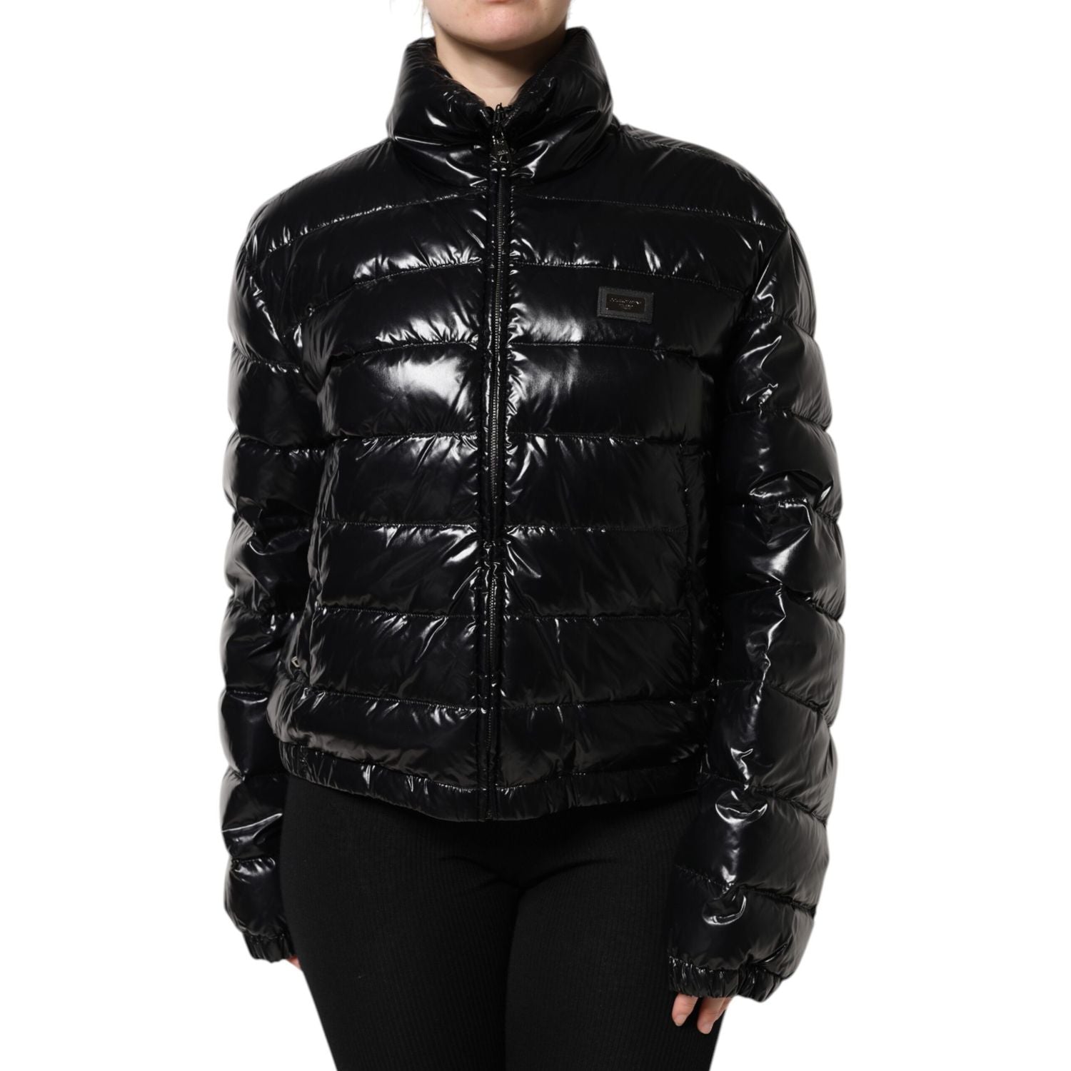 Dolce & Gabbana Black Logo Plaque Full Zip Puffer Jacket