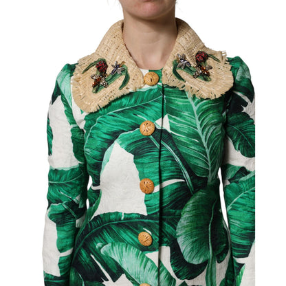 Dolce & Gabbana Multicolor Leaf Print Embellished Trenchcoat Jacket