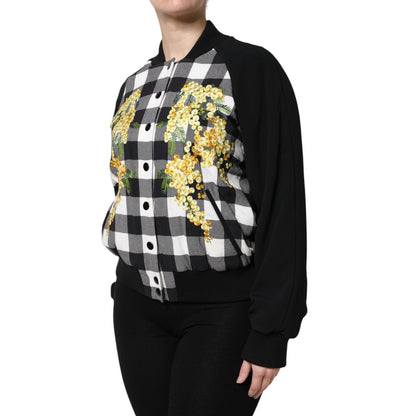 Dolce & Gabbana Black White Check Floral Button Down Jacket