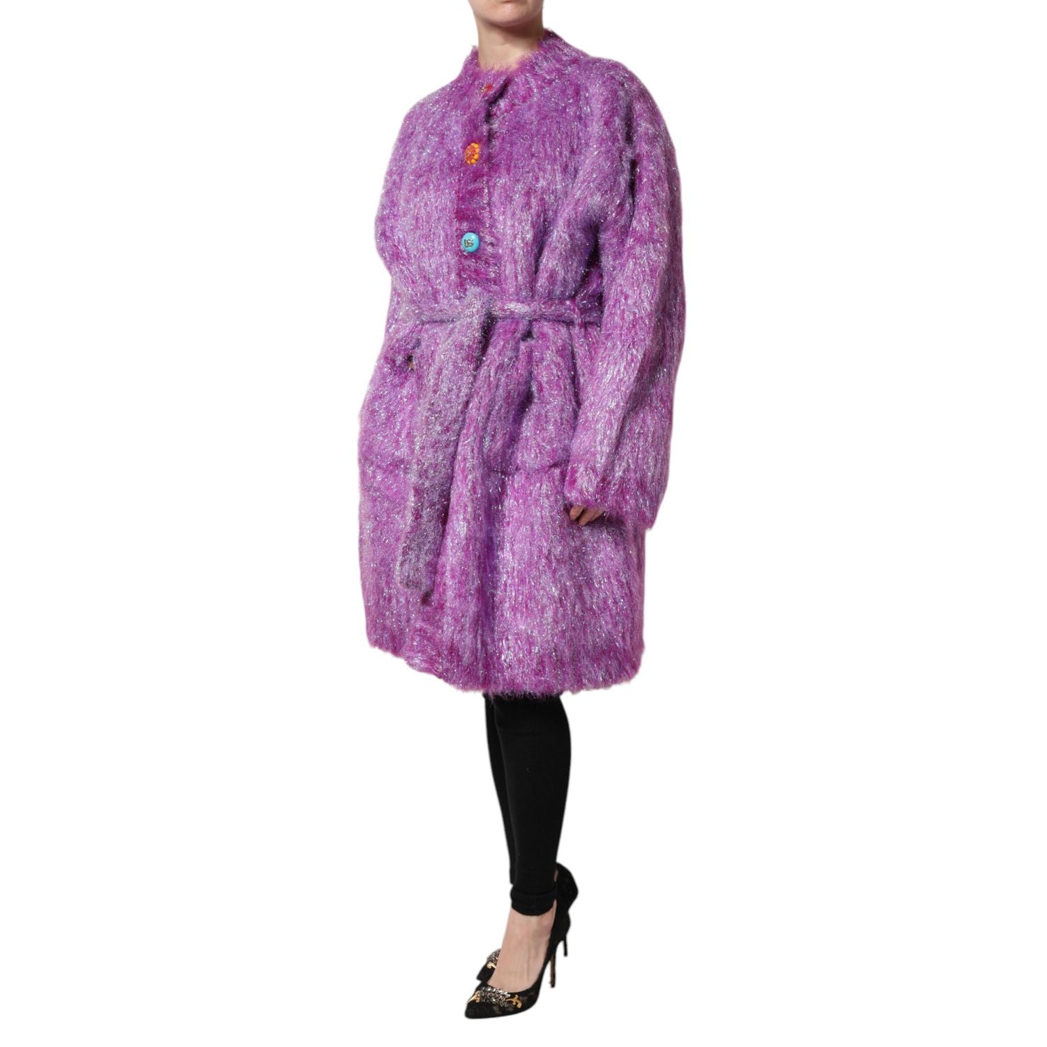 Dolce & Gabbana Purple Button Embellished Trench Coat Jacket