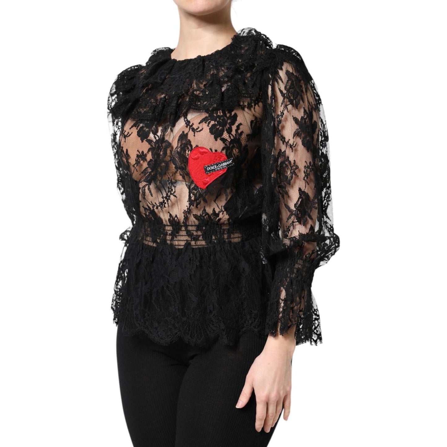 Dolce & Gabbana Black Cotton Floral Lace Women Blouse Top