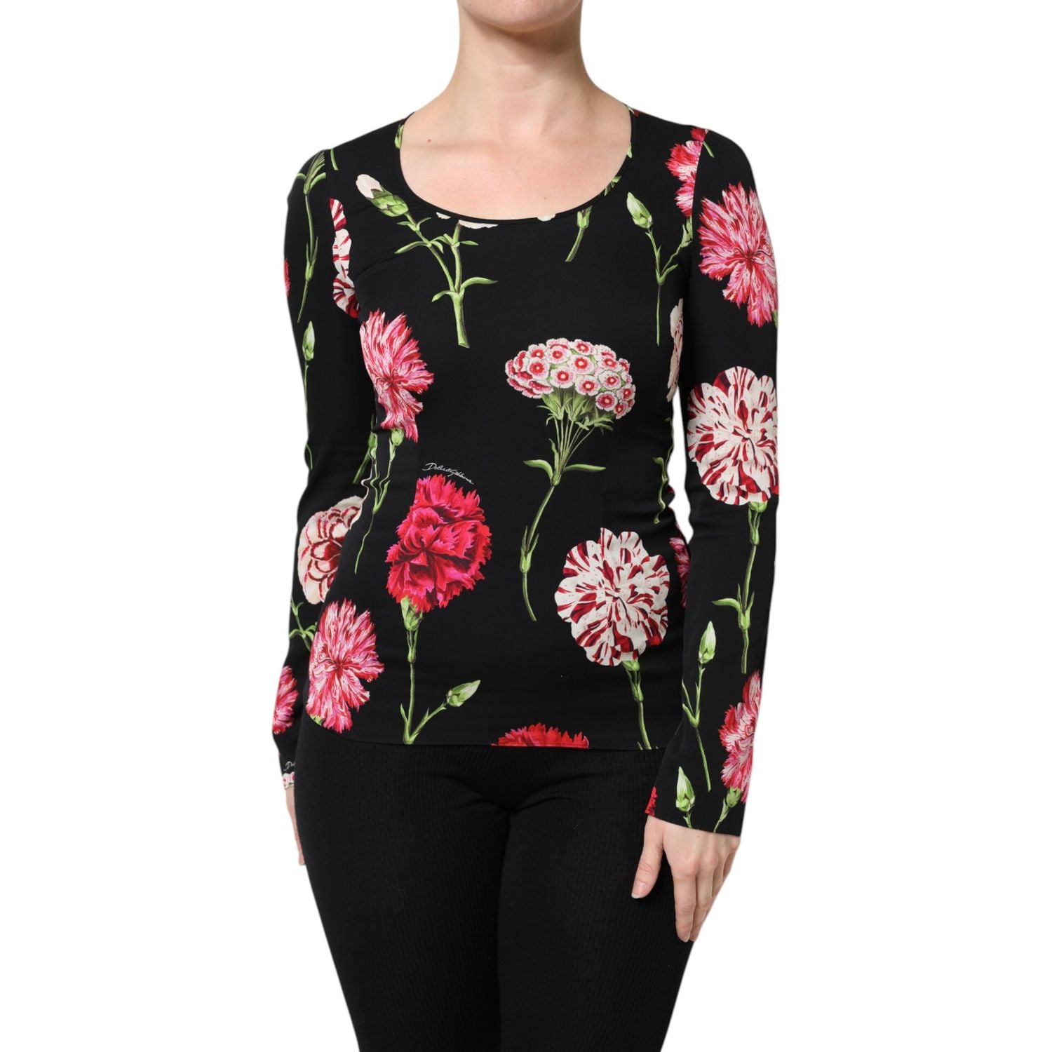 Dolce & Gabbana Black Floral Long Sleeve Women Blouse Top