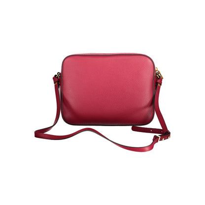 Coccinelle Red Leather Handbag with adjustable shoulder strap, external pocket, internal pocket, zip and rotary closure, and logo detail.