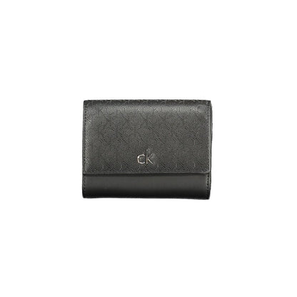 Calvin Klein Black Polyester Women Wallet with RFID, dual compartments, and CK logo for modern style and security.