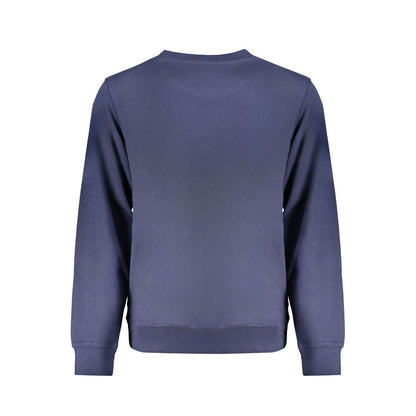 Back view of Wrangler Blue Cotton Men Sweater showcasing classic crew neck and long sleeves, perfect for casual fashion and comfort.