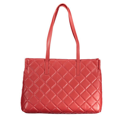 Mario Valentino Red Polyethylene Handbag with quilted design, shoulder handles, central pocket, zip closure, and logo detailing.