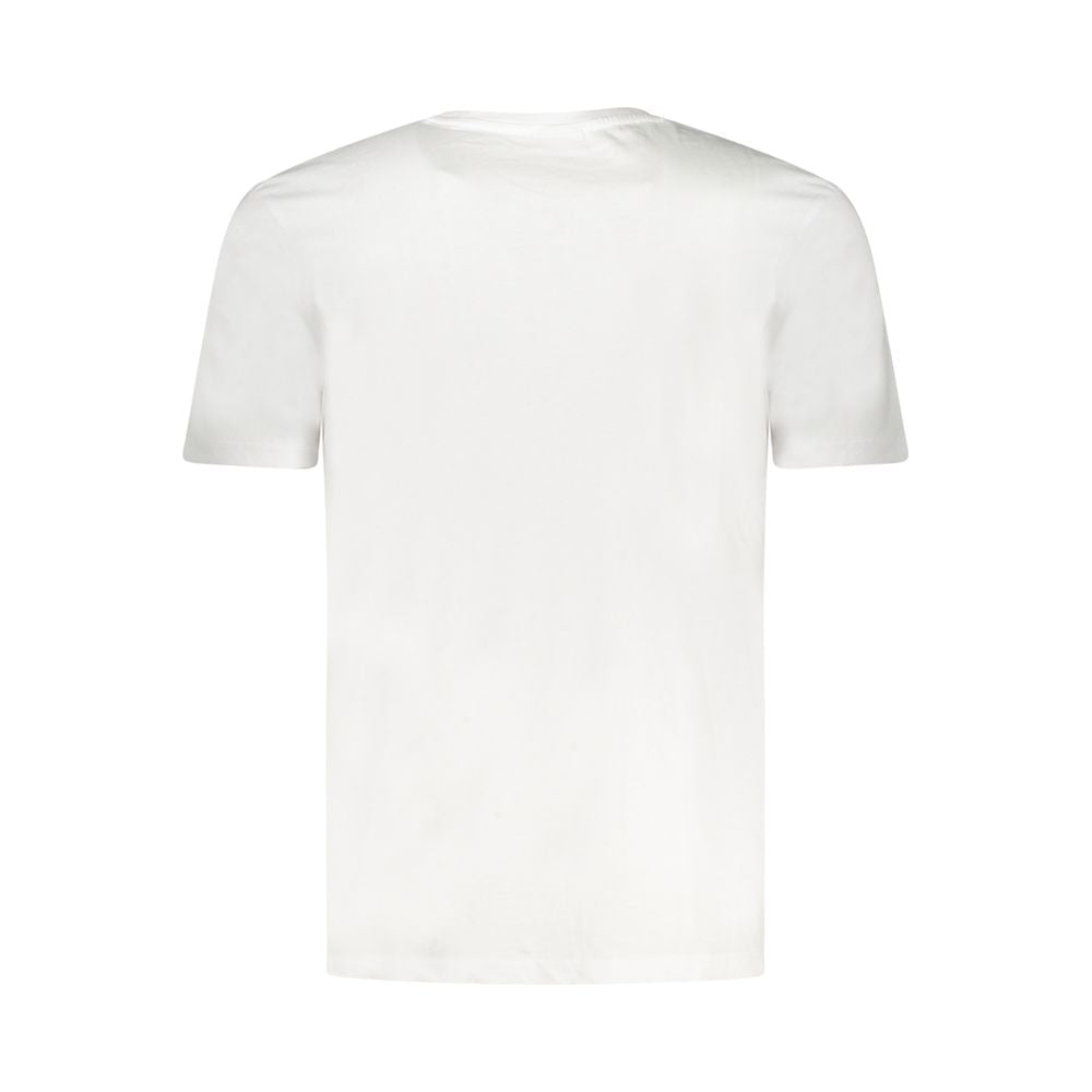 Back view of Fila Blue Cotton T-Shirt with short sleeves and crew neck in white color, featuring organic cotton material.