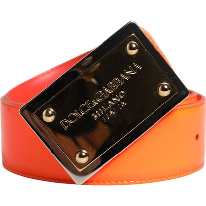 Dolce & Gabbana Orange Gold Tone Metal Logo Buckle Belt