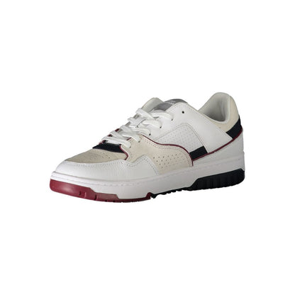 Tommy Hilfiger White Polyethylene Men Sneaker with sporty design and contrasting details, perfect for style and comfort.