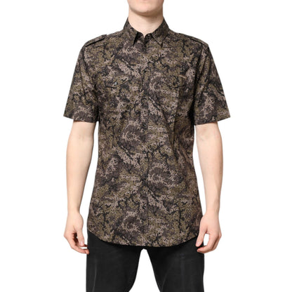 Dolce & Gabbana Multicolor Camouflage Button Down GOLD Shirt