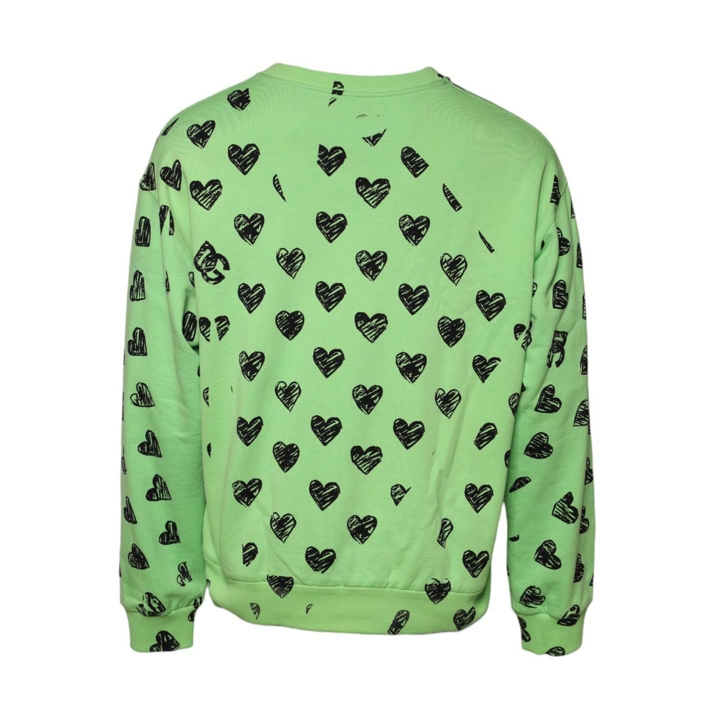 Dolce & Gabbana Green Heart Print Crew Neck Pullover Sweater