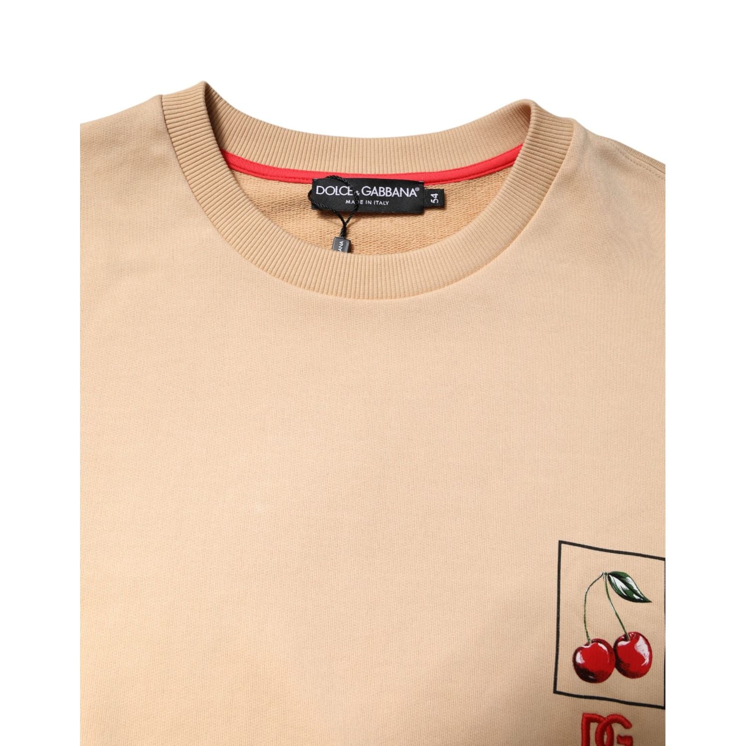 Dolce & Gabbana Beige Cherry Print Crew Neck Pullover Sweater