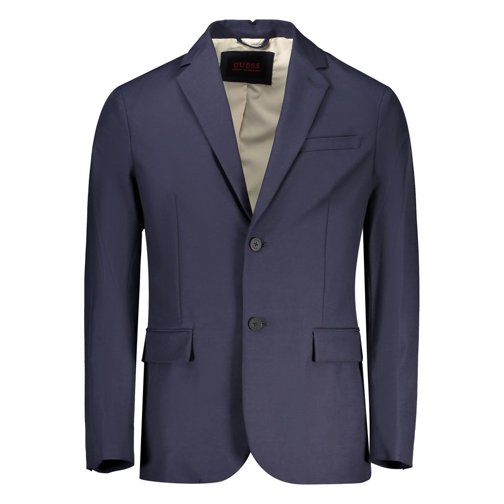 Guess Jeans Blue Cotton Men Jacket with classic long sleeves and iconic logo for a chic style statement.