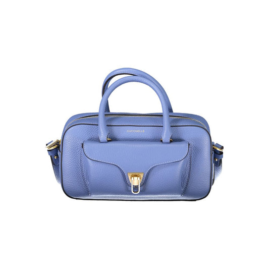 Coccinelle Light Blue Leather Women Handbag with adjustable strap and two handles, showcasing elegant and versatile design.