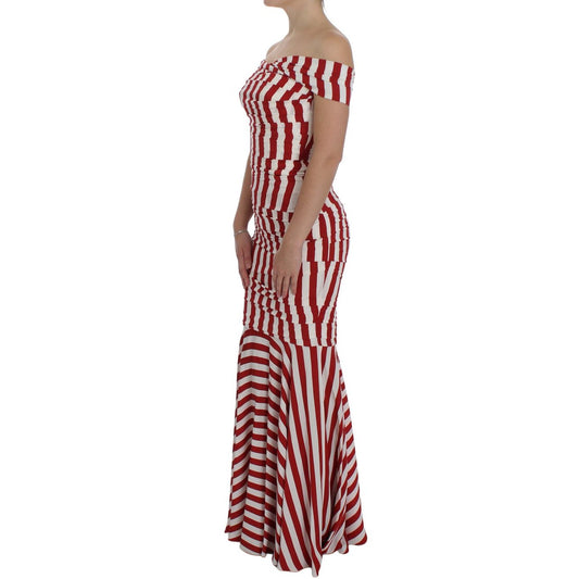 Dolce & Gabbana Red White Silk Stretch Dress