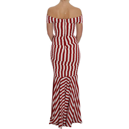 Dolce & Gabbana Red White Silk Stretch Dress