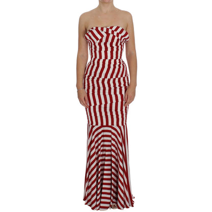Dolce & Gabbana Red White Silk Stretch Dress