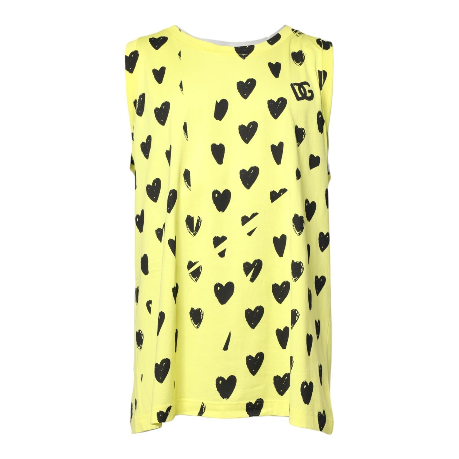 Dolce & Gabbana Yellow Cotton Sleeveless DG Heart T-shirt