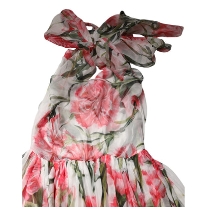 Dolce & Gabbana White Floral Silk Halter A-line Maxi Dress
