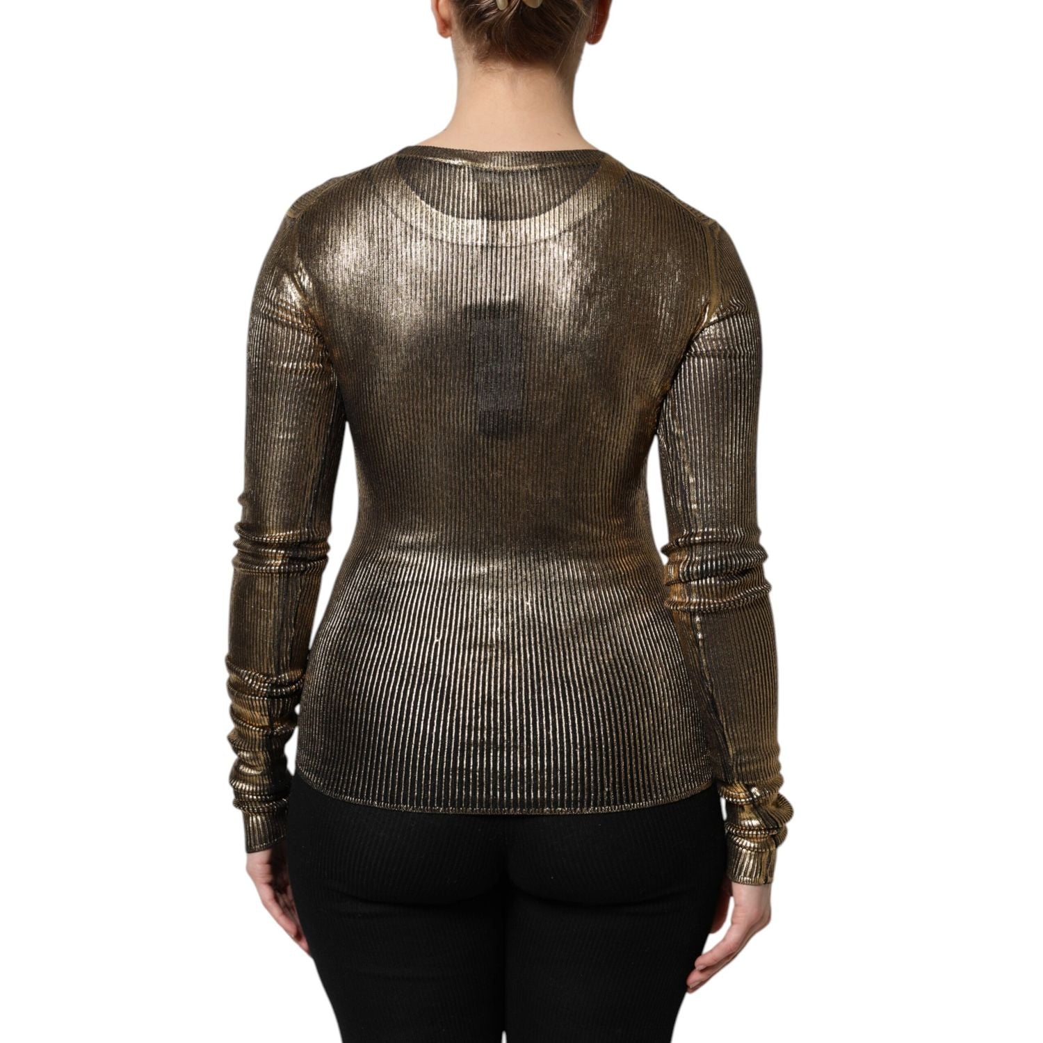 Dolce & Gabbana Gold Round Neck Long Sleeve Pullover Top