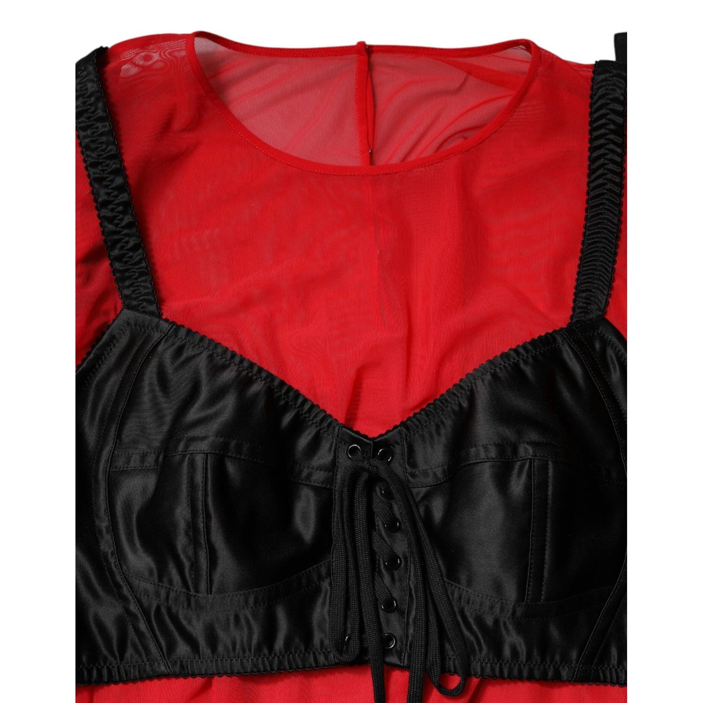 Dolce & Gabbana Red Black Bustier Detailing Long Sleeves Top