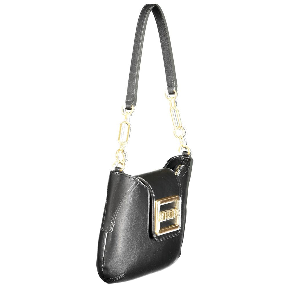 Mario Valentino Black Polyethylene Handbag with removable shoulder handle, internal pocket, contrast details, and logo.