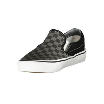Vans Black Polyester Men Sneaker with classic checkered design, showcasing urban style and comfort.