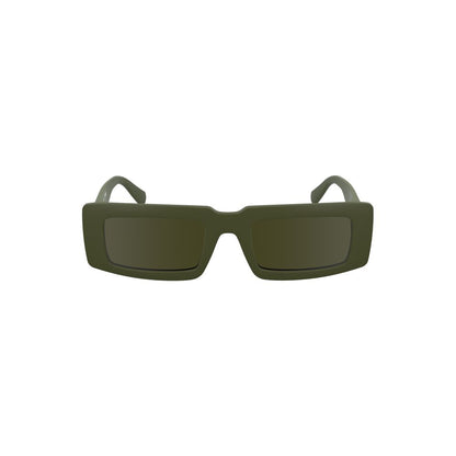 Calvin Klein Green Bio-Based Fabric Women Sunglasses with sleek rectangular lenses and eco-conscious frame, perfect for modern style.