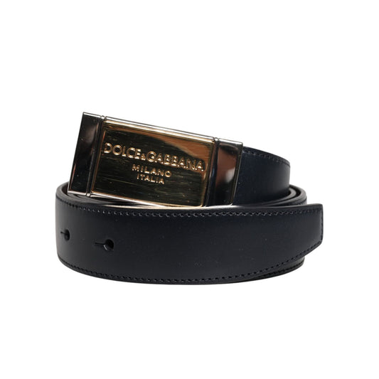 Dolce & Gabbana Black Blue Leather Gold Buckle Reversible Belt