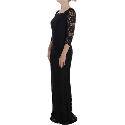 Dolce & Gabbana Black Floral Lace Long Ball Maxi Dress