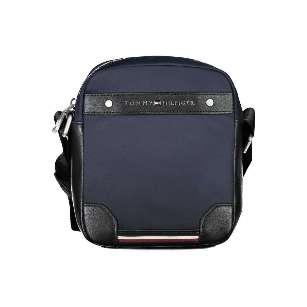 Tommy Hilfiger Blue Polyester Men Shoulder Bag with adjustable strap and zip closure, featuring recycled materials and eco-conscious design.