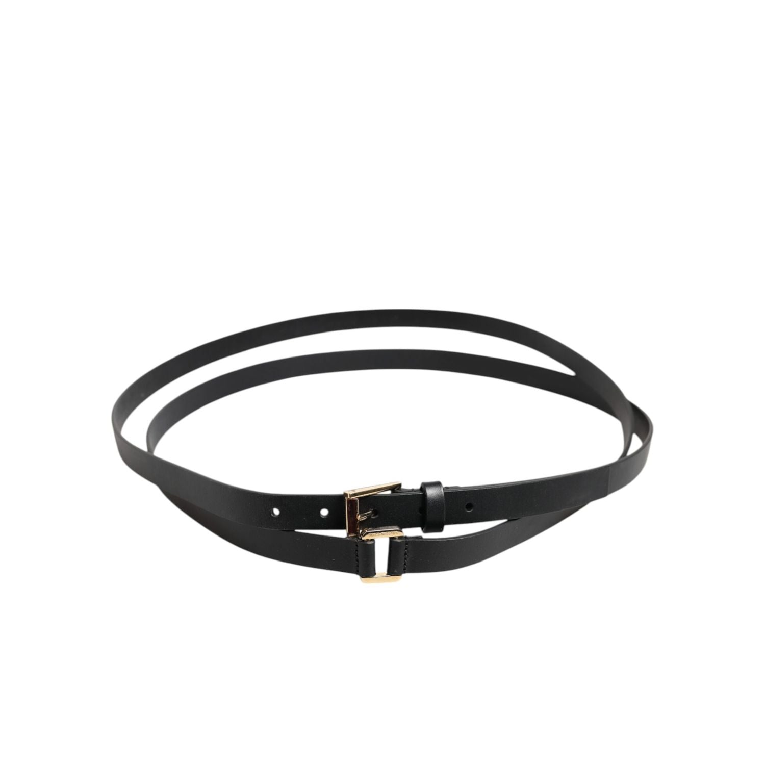 Dolce & Gabbana Black Double Strap Leather Gold Buckle Belt
